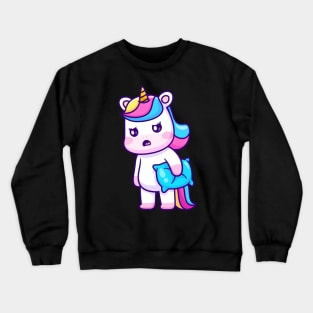 Cute Sleepy Unicorn Holding Pillow Cartoon Crewneck Sweatshirt